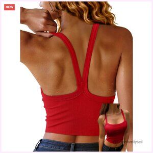 Ribbed Crop Tank Backless Sleeveless Scoop Neck Workout Top Skinny Fit